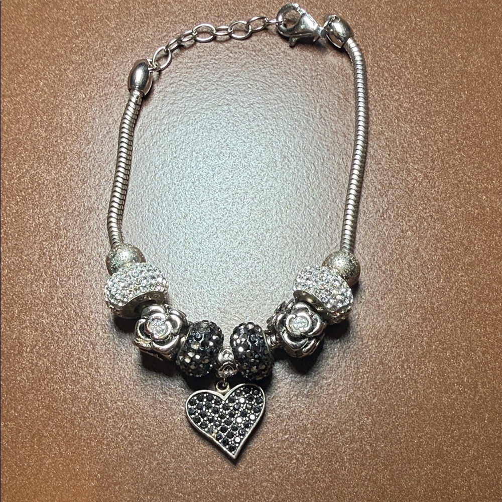 Silver and Black Heart Charm Necklace - Picture 2 of 5